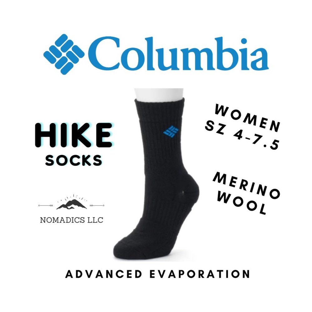 Columbia  Womens Black SZ 4-7.5 Wool Hike Socks